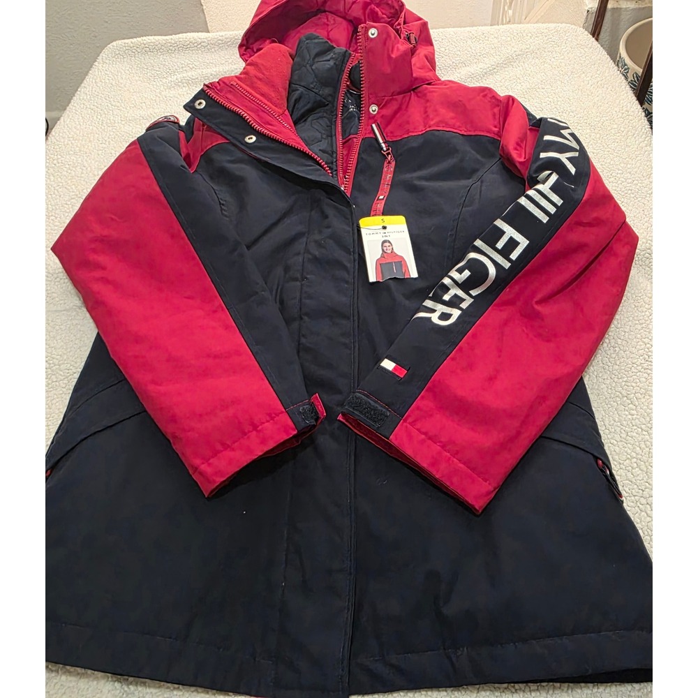 Tommy Hilfiger Womens Winter Snow Ski 3-in-1 Jacket Navy Red Logo Parka Vest S